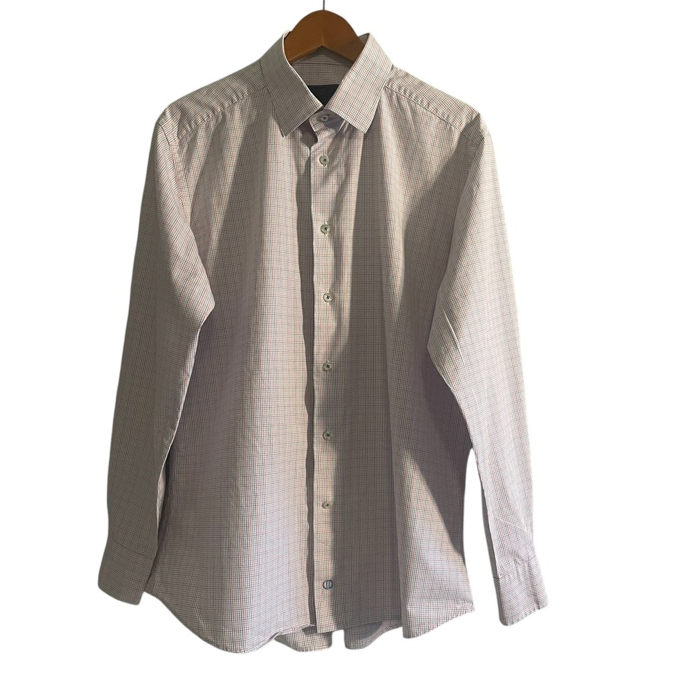David Donahue Dress Shirt Men's Size 17 XL Micro Check Trim‎ Fit 100% Cotton